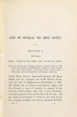 Life of General Sir Hope Grant with selections from his correspondence edited by Henry Knollys : With portraits of Sir Hope Grant, and maps and plans. In 2 volumes, I