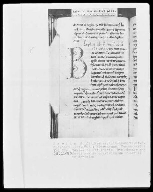 Hieronymus, Commentarii in Danielem, Johel, Micheam et Jonam — Initiale B(althasar rex fecit grande convivium), Folio 27verso