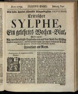 (LXXVII. Stück.) den 19. Sept. Anno 1752.