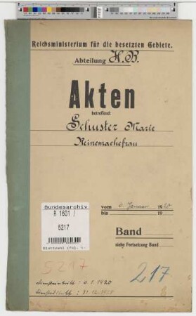 Schuster, Marie, geb. 3.1.1885, Reinemachefrau