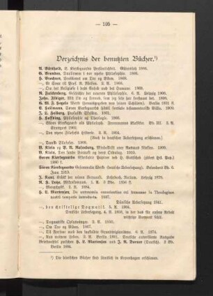 Verzeichnis der benutzten Bücher.