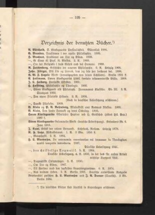Verzeichnis der benutzten Bücher.