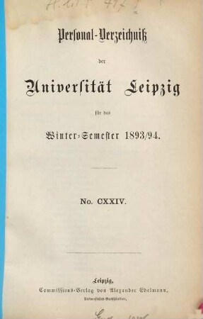 Personalverzeichnis. 1893/94, WS = Nr. 124