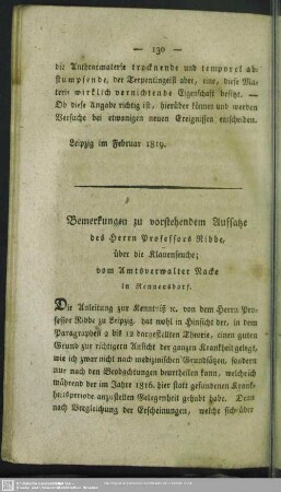 Bemerkungen zu vorstehendem Aufsatze des Herrn Professors Ribbe, über die Klauenseuche