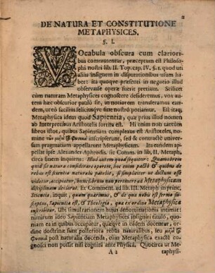 Disp. philos. de natura et constitutione metaphysices, prior