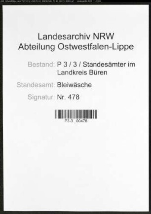Sterberegister Standesamt Bleiwäsche