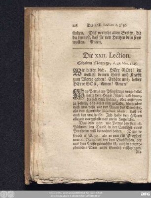 Die XXII. Lection. Gehalten Montags, d. 28. Maii. 1725.
