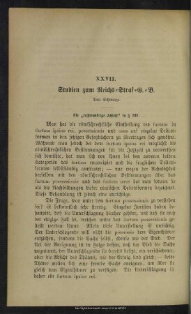 XXVII. Studien zum Reichs-Straf-G.-B.