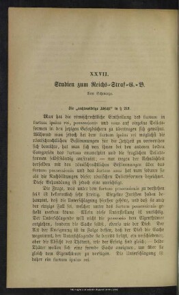 XXVII. Studien zum Reichs-Straf-G.-B.