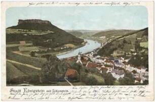 Königstein/Sächs. Schweiz. Stadt Königstein mit Lilienstein, kolorierte Ansichtskarte