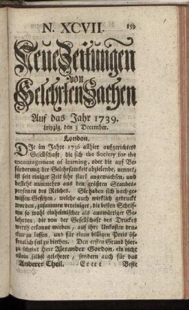 N. XCVII. Leipzig, den 3 December. - N. CV. Leipzig, den 31 December.