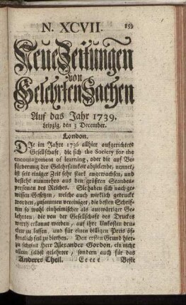 N. XCVII. Leipzig, den 3 December. - N. CV. Leipzig, den 31 December.