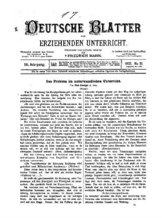 Das Problem im naturkundlichen Unterricht : (Schluß)