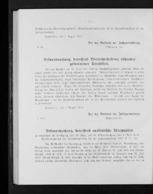 Bekanntmachung, betreffend Wiederherstellung abhanden gekommener Strafakten