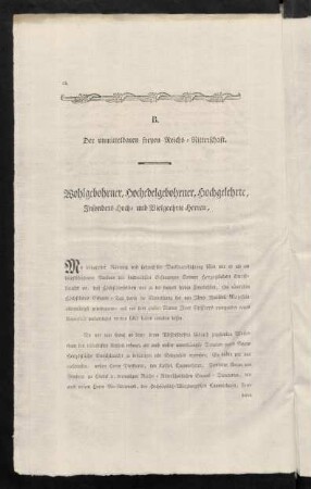 B. Der unmittelbaren freyen Reichs-Ritterschaft