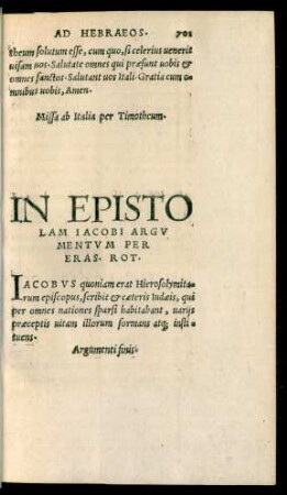 In Epistolam Iacobi Argumentum per Eras. Rot.