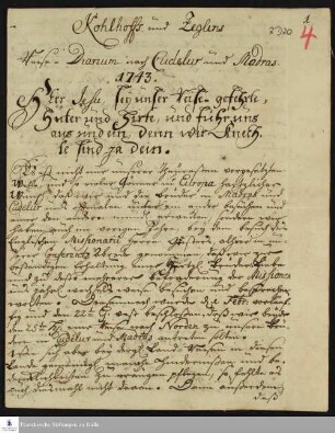 Reisetagebuch von Johann Balthasar Kohlhoff und Daniel Zeglin.