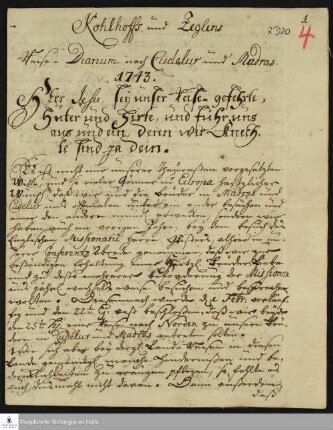 Reisetagebuch von Johann Balthasar Kohlhoff und Daniel Zeglin.