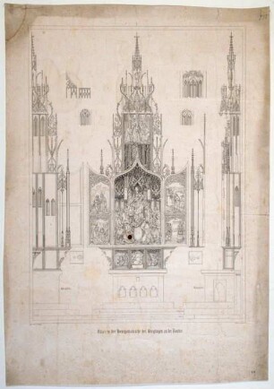 Lithographie von einer Entwurfszeichnung zu einem Altar