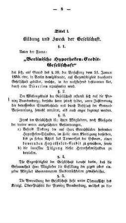 Titel I. Bildung und Zweck der Gesellschaft