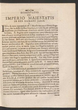 Dissertatio De Imperio Maiestatis In Res Humani Iuris.