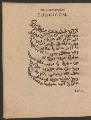 XII. Hexastichon Turcicum.