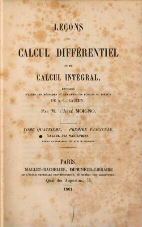 Leçons de calcul différentiel et de calcul intégral, 4,1. Calcul des variations