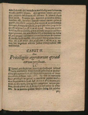 Caput II. De Privilegiis aegrotorum quoad eorum personas.