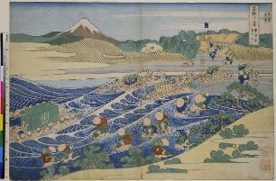 Der Fuji bei Kanaya an der Tōkaidō, Blatt 45 aus der Serie: 36 Ansichten des Fuji