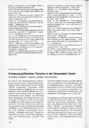 Erfassung gefährdeter Tierarten in der Hansestadt Lübeck