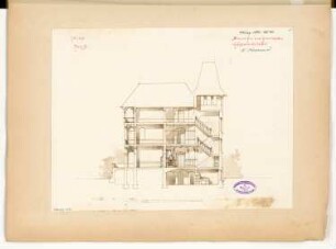 Villa für eine Familie, Berlin-Grunewald Monatskonkurrenz März 1890: Querschnitt; Maßstabsleiste