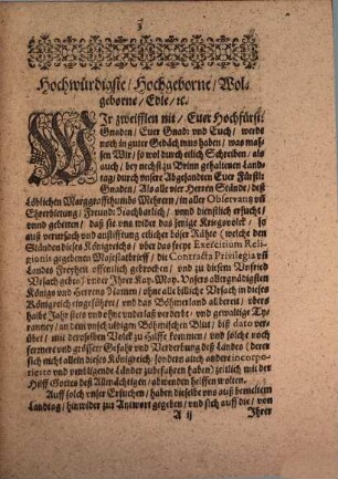 Copia des Schreibens, so die Evangelischen Herren Stände in Böheimb an die Herren Stände in Mehrern den 23. Januarii 1619 gethan