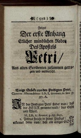 Folget der erste Anhang Etlicher mündlichen Reden Des Apostels Petri.