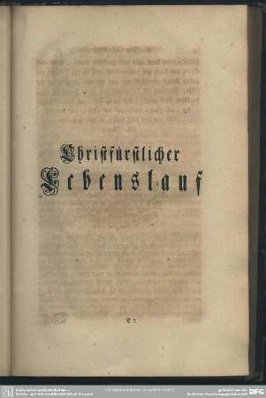 Christfürstlicher Lebenslauf
