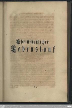 Christfürstlicher Lebenslauf