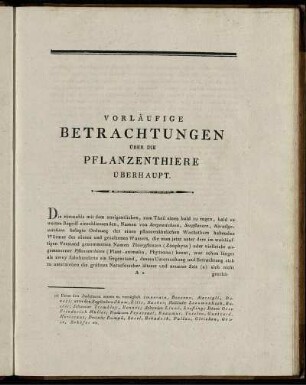 Vorläufige Betrachtungen über die Pflanzenthiere überhaupt.