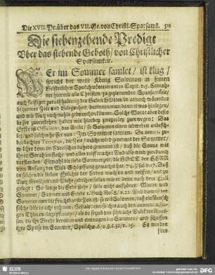 Die siebenzehende Predigt Uber das siebende Geboth, von Christlicher Sparsamkeit