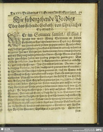 Die siebenzehende Predigt Uber das siebende Geboth, von Christlicher Sparsamkeit