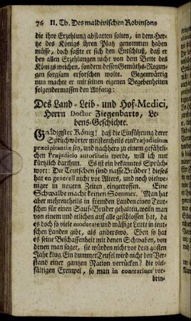 Des Land- Leib- und Hof-Medici, Herrn Doctor Ziegenbarts, Lebens-Geschichte.