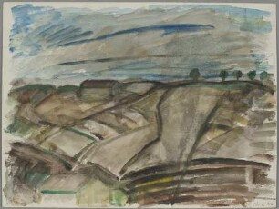 Landschaft mit Feldscheunen
