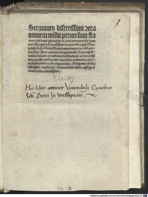 Sermones disertissimi [con]tra omnem mu[n]di peruersum statum que[m] deus gloriosus et equitas naturalis damnat Egregij et famosissimi domini Georgij Morgenstern de oedern Decretorum doctoris celeberrimi : Qui Jura canonica in gymnasio Liptzensi fideliter docuit: et verbum dei ... populo predicauit: omnibus volentibus diuinum seminare verbum perutiles. Diligentis studij indagine registrati: Correctionis lima castigati etiam q[ua]m accuratissime.