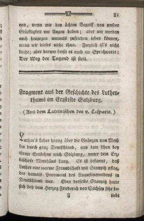 Fragment aus der Geschichte des Lutherthums im Erzstifte Salzburg.