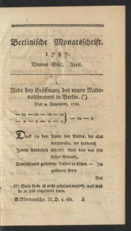 Berlinische Monatsschrift. 1787. Viertes Stük. April.
