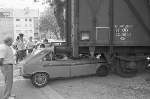 Zugunglück in Nähe des Durlacher Güterbahnhofs durch Entgleisung eines Waggons