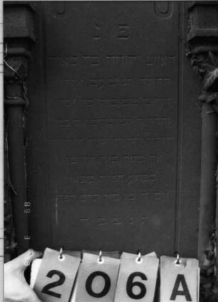 Grabstein 206 (Index: 100093643) Maße HxBxT: 226x71x25 cm Symbolik: Fächer, Säulen, Verzierungen: Grabstein 206A