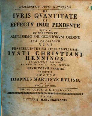 Dissertatio Ivris Natvralis De Ivris Qvantitate Et Effectv Inde Pendente