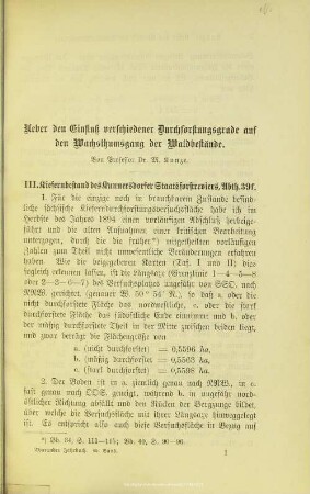 I.1. Ueber den Einfluß verschiedener Durchforstungsgrade auf den Wachsthumsgang der Waldbestände