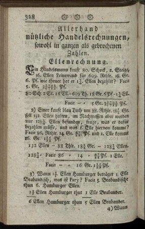 Allerhand nützliche Handelsrechnungen, sowohl in ganzen als gebrochenen Zahlen.