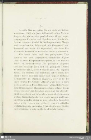 1. [Die physikalischen und chemischen Verhältnisse der Steinkohlen]