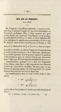 Note sur les homogènes.